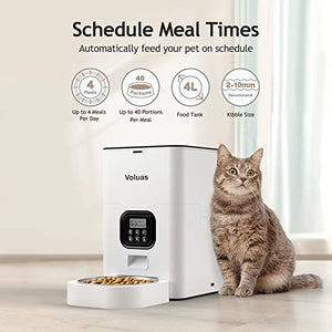 VOLUAS Automatic Pet Feeders for Cats and Dogs, Dry Food Dispenser with Desiccant Bag, Timed Cat Feeder, Programmable Portion Size Control 4 Meals Per Day, 10s Voice Recorder