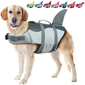 EMUST Dog Life Vest, Dog Life Jacket for Small, Middle, Large Dogs with Rescue Handle Flotation Vest Safety Lifesaver for Swimming Pool Beach Boating, (S,Grey)