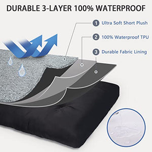 Dog Crate Bed Waterproof Deluxe Plush Dog Beds with Removable Washable Cover Anti-Slip Bottom Pet Sleeping Mattress for Large, Medium, Jumbo, Small Dogs, 35 x 22 inch, Gray