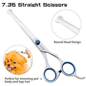 SCEDREAM Dog Grooming Scissors for Dogs with Safety Round Tips, 5 in 1 Dog Scissors for Grooming, Curved Dog Grooming Scissors,Professional Pet Grooming Shears Set for Dogs and Cats