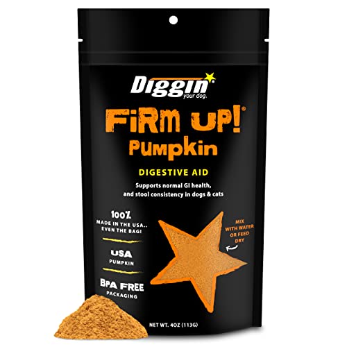 Diggin’ Your Dog Firm Up Pumpkin for Dogs & Cats, 100% Made in USA, Pumpkin Powder for Dogs, Digestive Support, Apple Pectin, Fiber, Healthy Stool, 4 oz