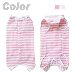 Dog’s Recovery Suit Post Surgery Shirt for Puppy, Wound Protective Clothes for Little Animals(Pink White Stripe-m)