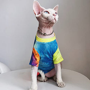 Bonaweite Hairless Cats Rainbow Rendering T-Shirt for Spring Summer Autumn, Breathable Cat Wear Clothes Vest Shirts for Sphynx, Cornish Rex, Devon Rex, Peterbald