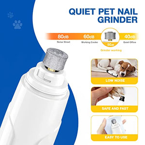 Bonve Pet Dog Nail Grinder, Upgraded Cat Dog Nail Trimmers Super Quiet Dog Nail Clipper with 2 Grinding Wheels, USB Rechargeable Pet Nail Clippers for Small Large Cats Dogs Breed Nails