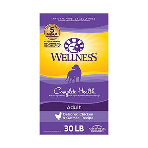 Wellness Complete Health Dry Dog Food with Grains, Made in USA with Real Meat & Natural Ingredients, All Breeds, Adult Dogs (Chicken & Oatmeal, 30-lb) – With Nutrients for Immune, Skin, & Coat Support