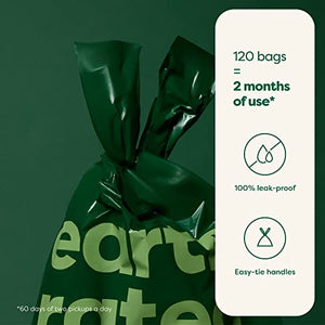 Earth Rated Dog Poop Bags with Handles, New Look, Easy Tie and Guaranteed Leakproof, Lavender Scented, 120 Handle Bags