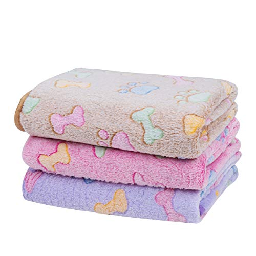 Dono 1 Pack 3 Dog Blanket, Soft Fluffy Fleece Puppy Blankets for Small Dogs Girl Supplies,Paw Print Pink Pet Dog Blanket for Small Medium Large Female Dogs