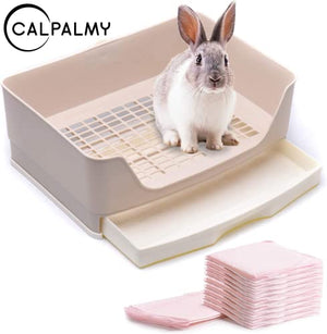 CalPalmy Rabbit Litter Box with Bonus Pads, Drawer, Corner Toilet Box and Bigger Pet Pan for Adult Guinea Pigs, Chinchilla, Ferret, Galesaur, Small Animals