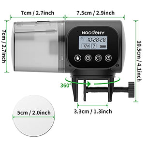 Noodoky Automatic Fish Feeder, Easy Setup Auto Fish Food Dispenser with USB Cable, Timed Feeder for Aquarium, Small Fish Turtle Tank, Auto Feeding on Vacation or Holidays Black