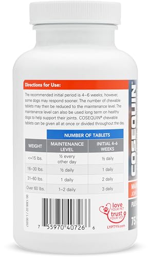 Nutramax Cosequin Maximum Strength Joint Health Supplement for Dogs - With Glucosamine, Chondroitin, MSM, and Hyaluronic Acid, 75 Chewable Tablets (Pack of 1)