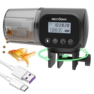 Noodoky Automatic Fish Feeder, Easy Setup Auto Fish Food Dispenser with USB Cable, Timed Feeder for Aquarium, Small Fish Turtle Tank, Auto Feeding on Vacation or Holidays Black