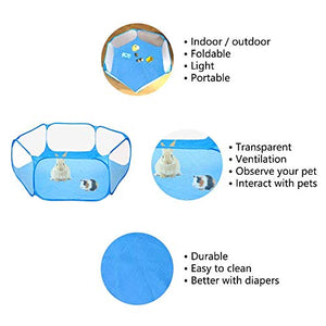 Small Animals C&C Cage Tent, Breathable & Transparent Pet Playpen Pop Open Outdoor/Indoor Exercise Fence, Portable Yard Fence for Guinea Pig, Rabbits, Hamster, Chinchillas and Hedgehogs (Blue)