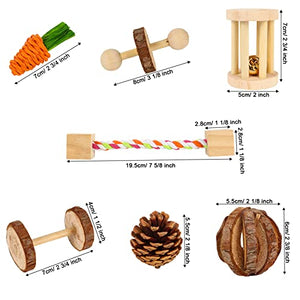 ZALALOVA Hamster Chew Toys, 12Pack MSDS Approved Natural Wooden Pine Guinea Pigs Rats Chinchillas Toys Accessories Dumbbells Exercise Bell Roller Teeth Care Molar Toy for Bunny