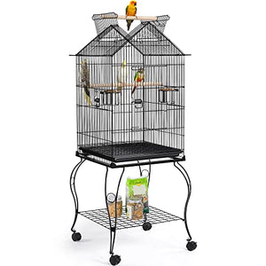 Yaheetech 57-Inch Rolling Open Top Roof Bird Cage for Mid-Sized Parrots Cockatiels Caique Quaker Monk Indian Ring Neck Green Cheek Conure Middle Bird Cage with Detachable Stand