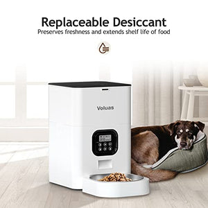 VOLUAS Automatic Pet Feeders for Cats and Dogs, Dry Food Dispenser with Desiccant Bag, Timed Cat Feeder, Programmable Portion Size Control 4 Meals Per Day, 10s Voice Recorder