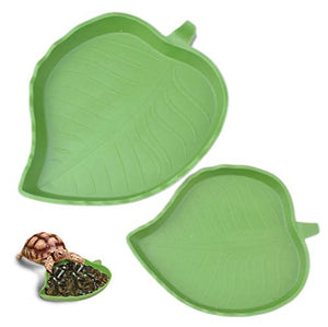 pranovo 2 Pack Leaf Reptile Food and Water Bowl for Pet Aquarium Ornament Terrarium Dish Plate Lizards Tortoises or Small Reptiles