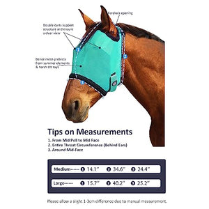 Harrison Howard All Round Mesh Horse Fly Mask UV Protective with Fleece Padded Edging Mint L