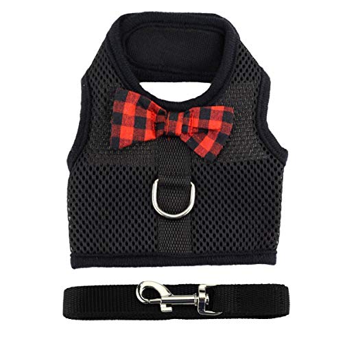 Rabbit Harness with Leash Adjustable Soft Mesh Vest Harness for Bunny Kitten Guinea Pig Rat (S, Black)