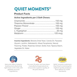 NaturVet Quiet Moments Calming Aid Dog Supplement – Helps Promote Relaxation, Reduce Stress, Storm Anxiety, Motion Sickness for Dogs – Tasty Pet Soft Chews with Melatonin – 70 Ct.