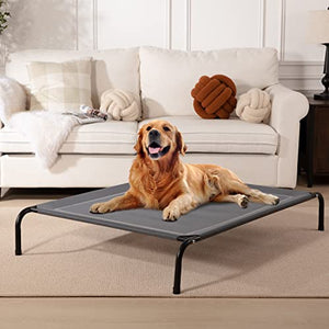 Eterish Elevated Bed for Small, Medium, Large Dogs and Pets, Raised Bed with Durable Frame and Mesh, Dog Cot with Rubber Feet for Indoor and Outdoor Use, Black