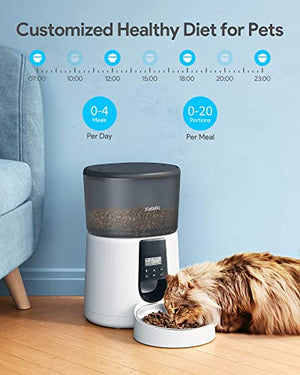 Automatic Cat Feeders, Katalic Clog-Free 4L Cat Food Dispenser with Sliding Lock Lid Storage Pet Timed Feeder for Cats and Dogs with Voice Recorder, Programmable Meal & Portion Automatic Feeder