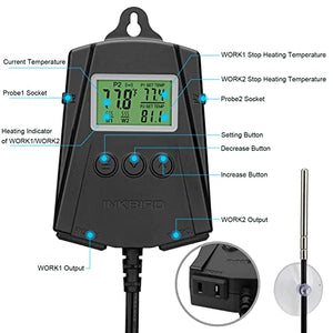 Inkbird WiFi Heat Mat Reptile Thermostat Controller Temperature Controller with 2 Probes and 2 Outlets, IPT-2CH Thermostat (Max 250W per Outlet).