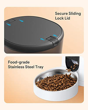 Automatic Cat Feeders, Katalic Clog-Free 4L Cat Food Dispenser with Sliding Lock Lid Storage Pet Timed Feeder for Cats and Dogs with Voice Recorder, Programmable Meal & Portion Automatic Feeder