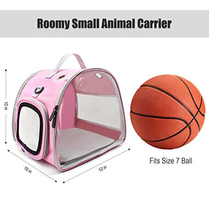 Small Animal Carrier Bag, Upgraded Portable Guinea Pig Carriers, Transparent Hamster Carrying Case, Reptile Rat Rabbit Bearded Dragon Hedgehog Carrier Bag for Travel, Hiking, Walking, Outdoor (Pink)