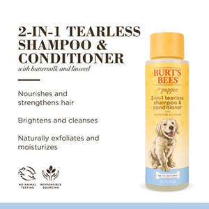 Burt's Bees for Pets Puppies Natural Tearless 2 in 1 Shampoo and Conditioner | Made with Buttermilk and Linseed Oil | Best Tearless Puppy Shampoo for Gentle Skin and Coat | Made in USA, 16 Oz