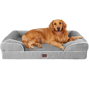 EHEYCIGA Orthopedic Dog Beds for Extra Large Dogs, Waterproof Memory Foam XL Dog Bed with Sides, Non-Slip Bottom and Egg-Crate Foam Big Dog Couch Bed with Washable Removable Cover, Grey