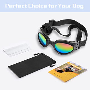 QUMY Dog Sunglasses Dog Goggles for Medium Large Breed Dogs, Wind Dust Fog Protection Eye Wear Pet Glasses with Adjustable Strap for Motorcycle Car Driving Bike Riding Hiking Swimming Over 15lbs Black