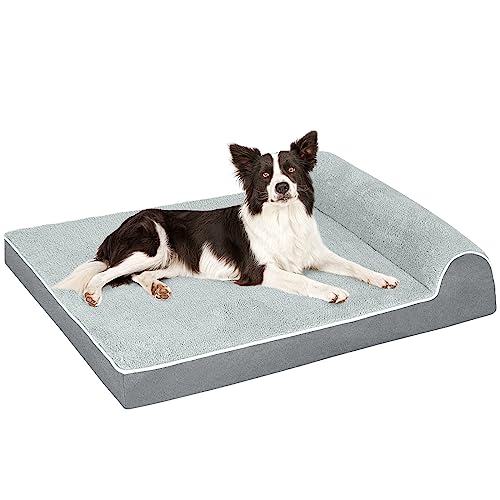 Orthopedic Dog Bed for Large Dogs, Thicken Gel Memory Foam Dog Bed Pillow with Removable Washable Cover and Anti-Slip Bottom, Waterproof Liner