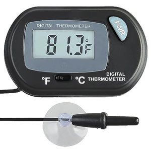 SunGrow Digital Betta Thermometer for Tropical Aquarium Fish, Black Color, Suction Cups and 1 Battery Included, 1 pc per Pack