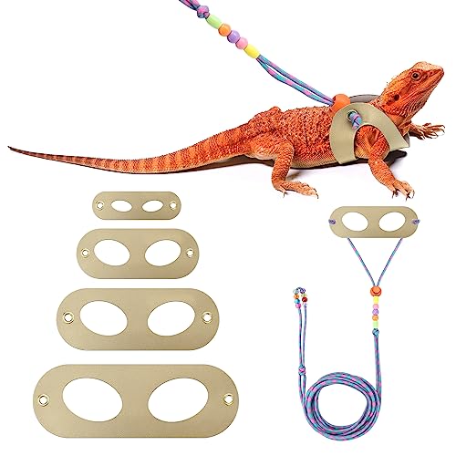 LIKZINWA Bearded Dragon Lizard Leash Harness,4 Size Pack Adjustable Small Animal Harness for Reptile and Small pet (Golden)