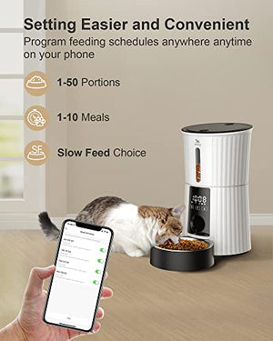 Petory Automatic Cat Feeders Wi-Fi - 4L Dry Food Dispenser for Cats and Dogs 10 Meals per Day Smart Pet Feeder with Desiccant Bag Dual Power Supply 10S Voice Recorder