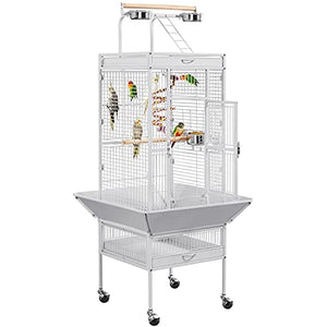 Yaheetech Wrought Iron Bird Cages, Play Top Large Aviary with Stand for Cockatiel Parrot Sun Parakeet Conures Lovebird Budgie Finch African Grey White, 61-inch