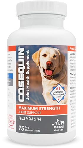 Nutramax Cosequin Maximum Strength Joint Health Supplement for Dogs - With Glucosamine, Chondroitin, MSM, and Hyaluronic Acid, 75 Chewable Tablets (Pack of 1)