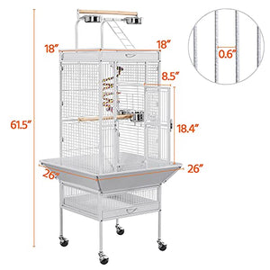 Yaheetech Wrought Iron Bird Cages, Play Top Large Aviary with Stand for Cockatiel Parrot Sun Parakeet Conures Lovebird Budgie Finch African Grey White, 61-inch