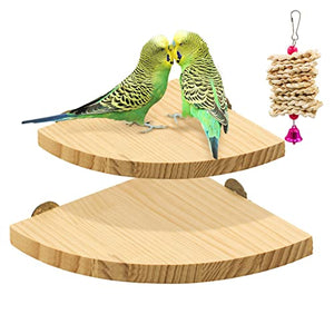 2 Pack Bird Perch Platform, Parrot Stand Sector Playground Wood Perch Stand Toy Cage Accessories Exercise Toy for Parakeet Conure Cockatiel Budgie Gerbil Rat Mouse Chinchilla Hamster