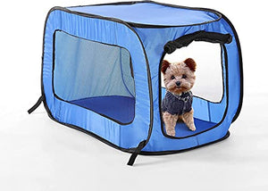 Beatrice Home Fashions Portable, Collapsible, Pop Up Travel Pet Kennel, 32.5" L x 19.5" W x 19.5" H, Blue