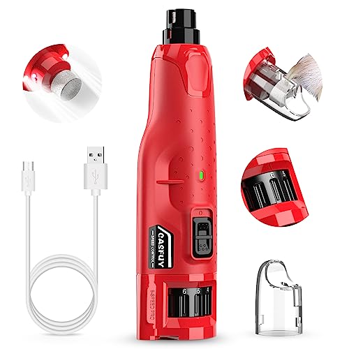 Casfuy Dog Nail Grinder Quiet - (45db) 6-Speed Pet Nail Grinder with 2 LED Lights for Large Medium Small Puppy Dogs/Cats, Professional 3 Ports Rechargeable Electric Dog Nail Trimmer with Dust Cap(Red)