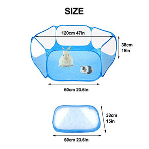 Small Animals C&C Cage Tent, Breathable & Transparent Pet Playpen Pop Open Outdoor/Indoor Exercise Fence, Portable Yard Fence for Guinea Pig, Rabbits, Hamster, Chinchillas and Hedgehogs (Blue)