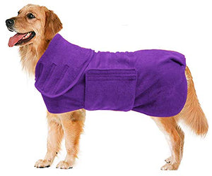 Geyecete Dog Drying Coat -Dry Fast Dog Bag - Dog Bathrobe Towel - Microfibre Fast Drying Super Absorbent Pet Dog Cat Bath Robe Towel,Luxuriously Soft-Purple-XL