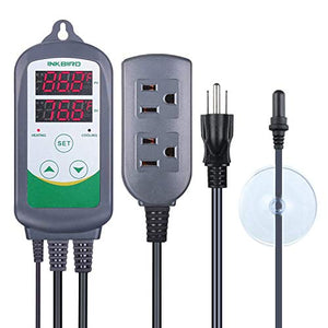 Inkbird ITC308S Temperature Controller for Aquarium with Submersible Probe, Heating Cooling Outlets Thermostat for Heater and Cooling Fans