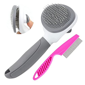 Cat Brush for Shedding, Cat Hair Brush with Release Button for Indoor Cats Dogs Self Cleaning Grooming(Grey)