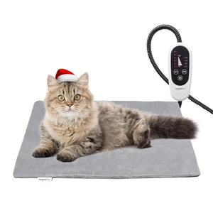 BurgeonNest Heated Cat Bed, Pet Heating Pad with Timer, 18" x 16" Upgraded Electric Heated Dog Bed with Temperature Adjustable Heated Pet Mat Warmer Blanket Auto Power-Off