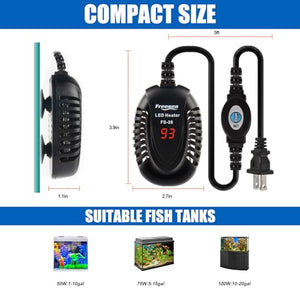 FREESEA Aquarium Fish Tank Heater: 50W Small Submersible Turtle Heater with Adjustable Temperature External Controller for Betta | Saltwater | Freshwater | 1-10 Gallon