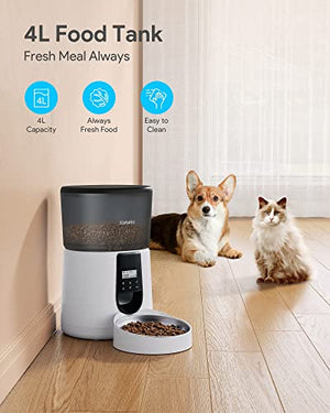 Automatic Cat Feeders, Katalic Clog-Free 4L Cat Food Dispenser with Sliding Lock Lid Storage Pet Timed Feeder for Cats and Dogs with Voice Recorder, Programmable Meal & Portion Automatic Feeder