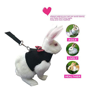 Rabbit Harness with Leash Adjustable Soft Mesh Vest Harness for Bunny Kitten Guinea Pig Rat (S, Black)