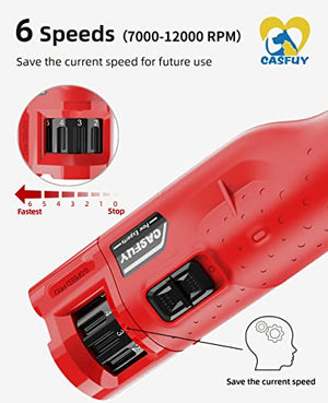 Casfuy Dog Nail Grinder Quiet - (45db) 6-Speed Pet Nail Grinder with 2 LED Lights for Large Medium Small Puppy Dogs/Cats, Professional 3 Ports Rechargeable Electric Dog Nail Trimmer with Dust Cap(Red)